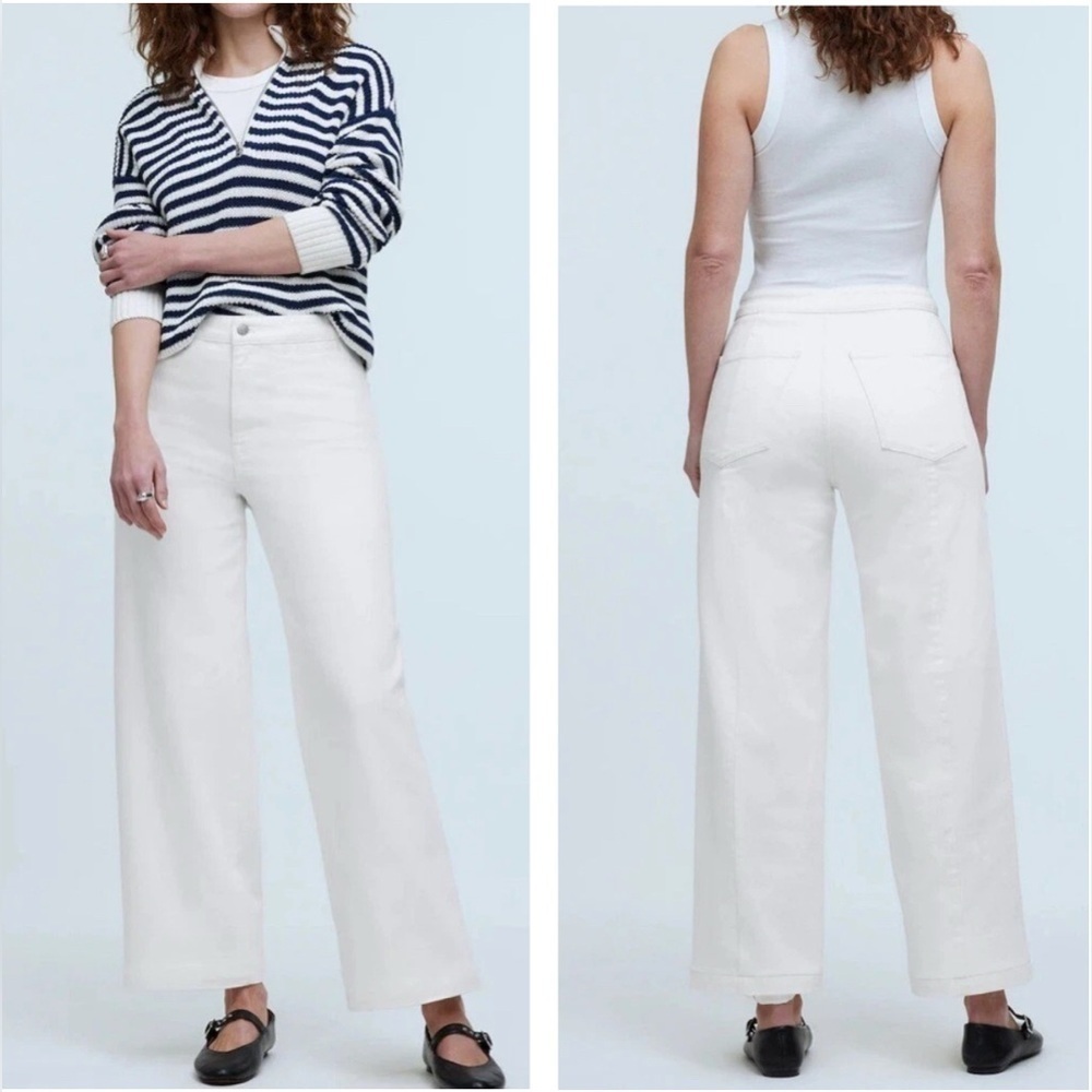 Madewell Womens 26 Jeans White Denim Emmett Wide Leg High Rise Baggy Curvy